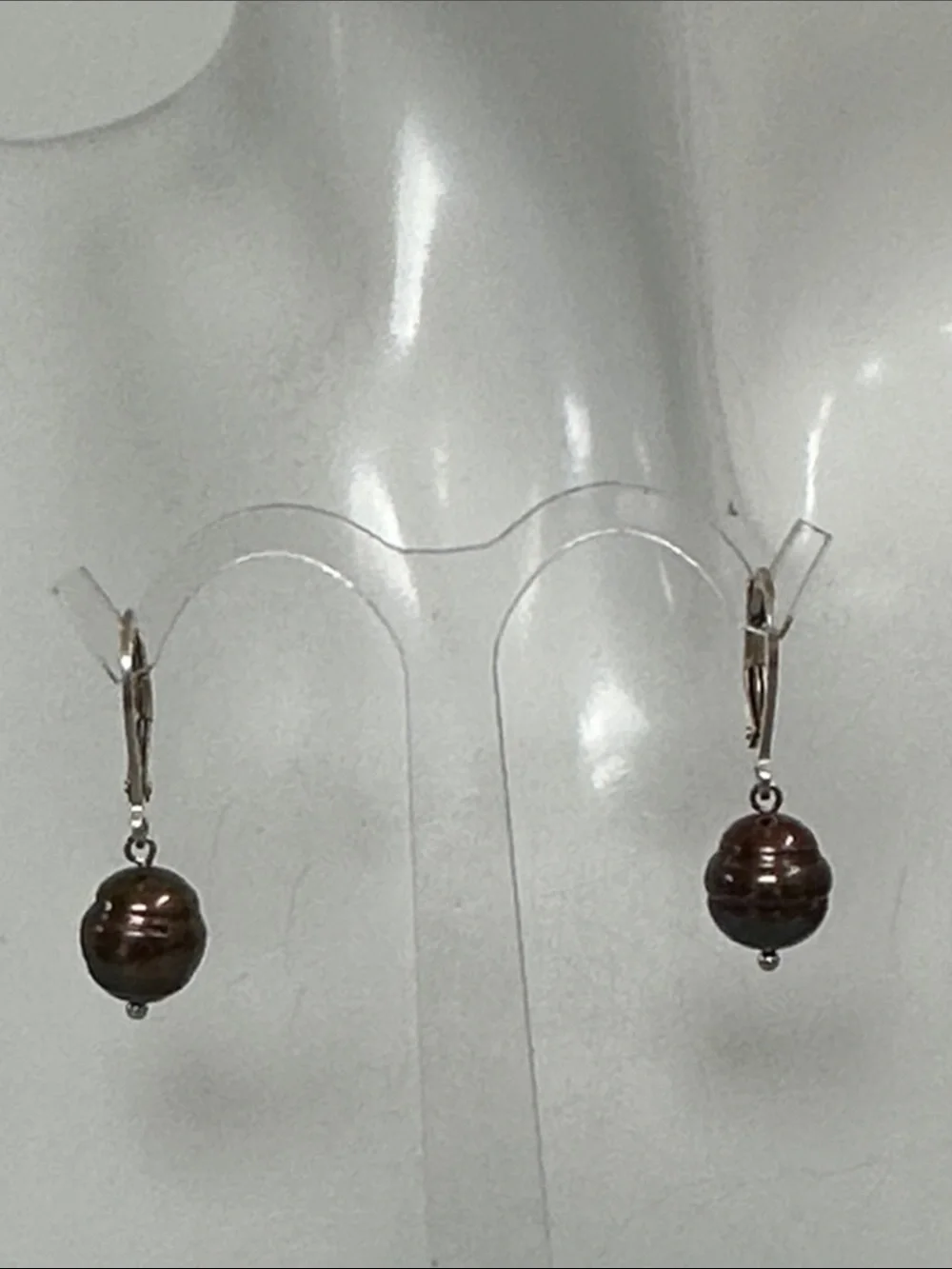 925 Sterling Silverreal Pearls Earrings with Dark Brown Pearl Drop